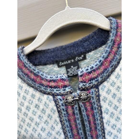 VTG Eagle's Eye Wool Fair Isle Nordic Snowflake Cardigan Sweater oversized S - Picture 6 of 9
